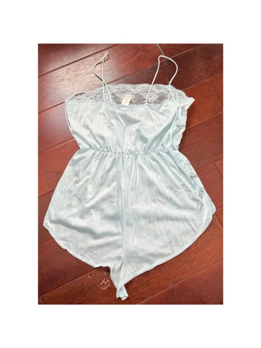 Vintage Light Blue Satin Lace Lingerie Set Medium Texsheen Cinema Etoile 2 pc - Picture 16 of 16